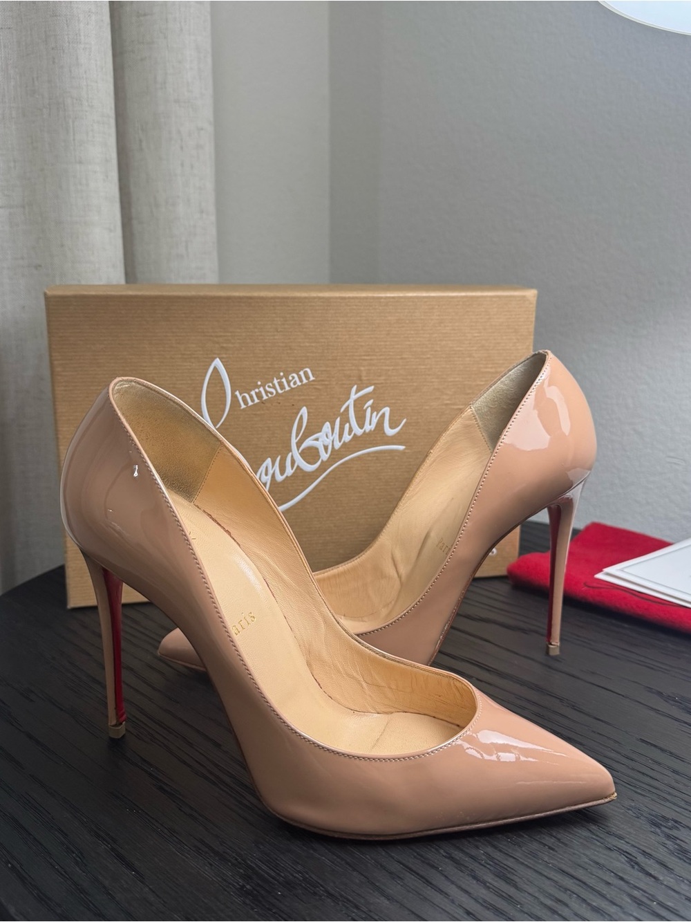 Christian Louboutin Pigalle Follies 100 Pumps Patent Nude 38.5